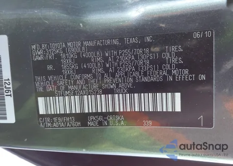 2010 Toyota Tundra Grade 4.6L V8 из США, поврежденный, VIN 5TFUM5F12AX015238